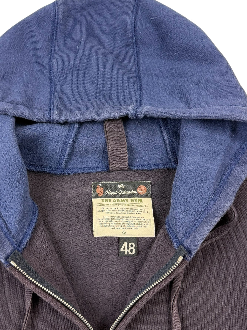 Nigel Cabourn Army Gym Navy Two-Tone Zip Up Hoodie