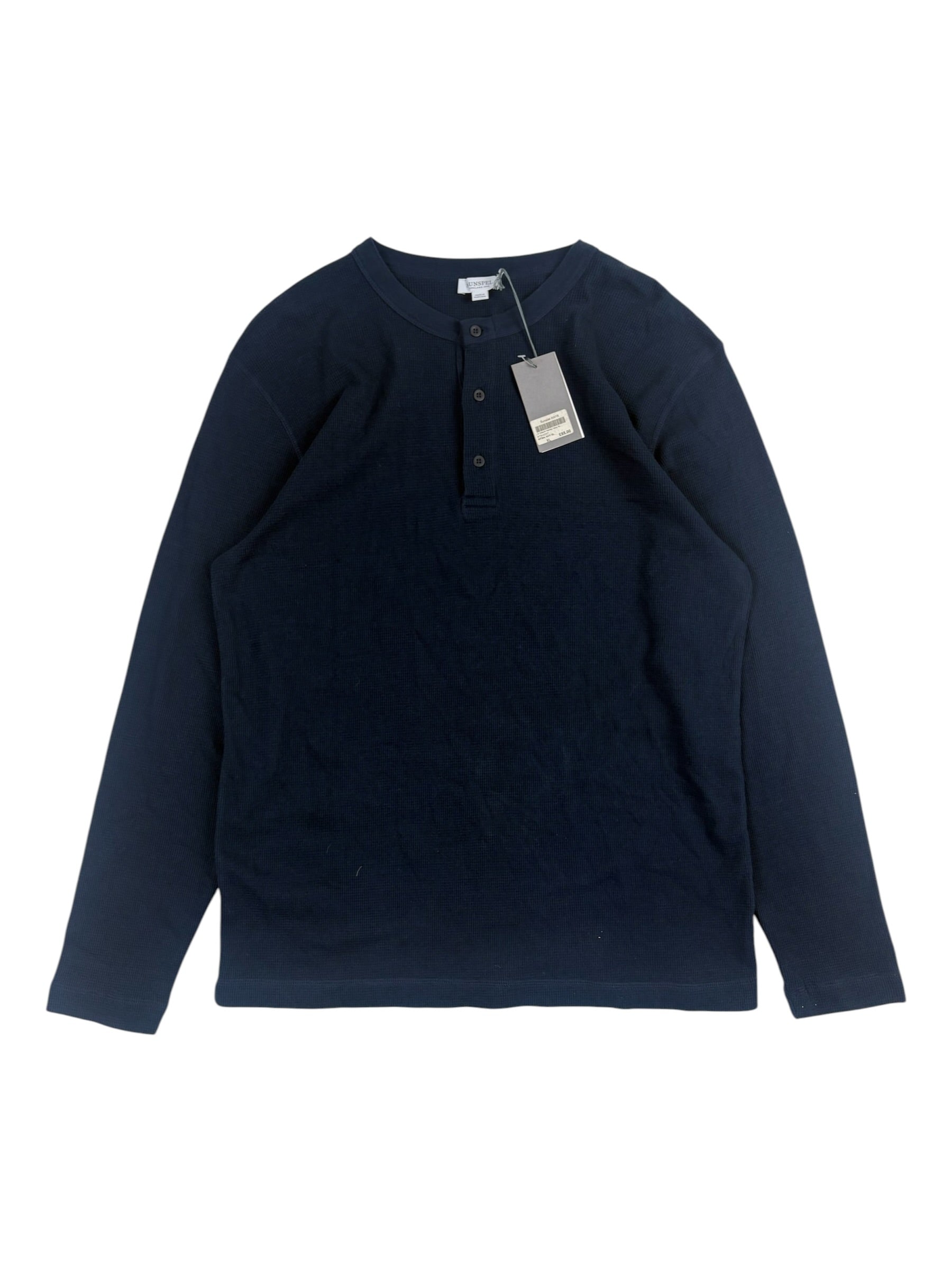 Sunspel Long Sleeve Waffle Henley Shirt