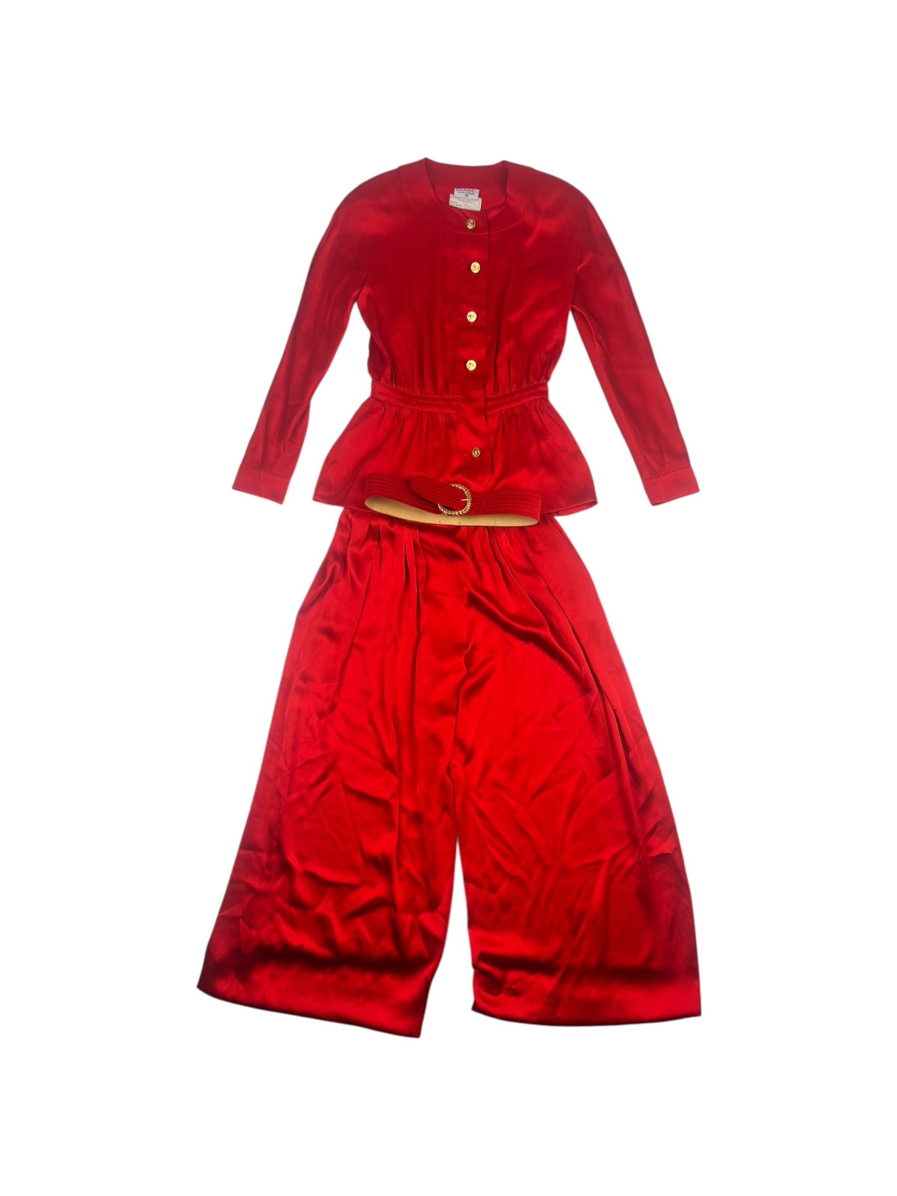 Chanel Boutique Spring / 1983 Silk Blouse, Trouser & Belt Set