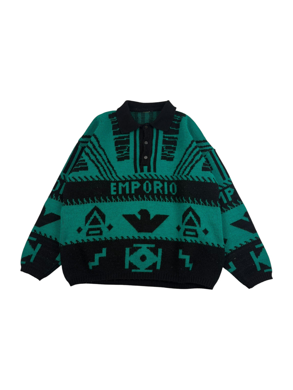 Emporio Armani 80s Jacquard Knit Polo Sweater