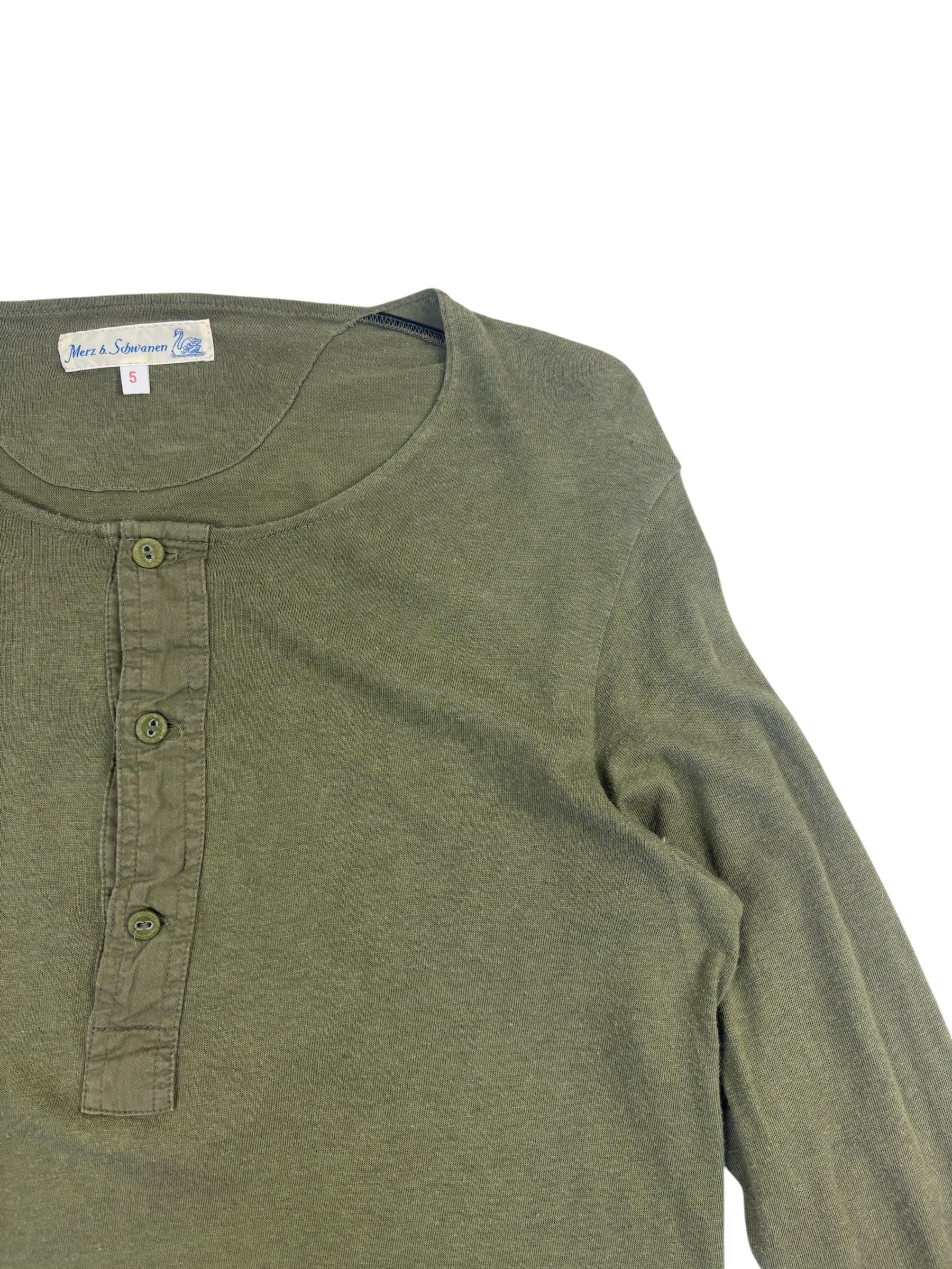 Merz B Schwanen 206 Army Green Henley Long Sleeve T-Shirt