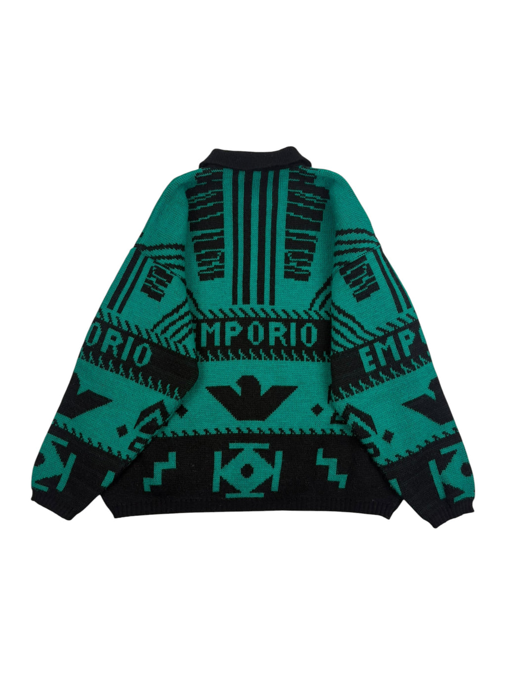Emporio Armani 80s Jacquard Knit Polo Sweater