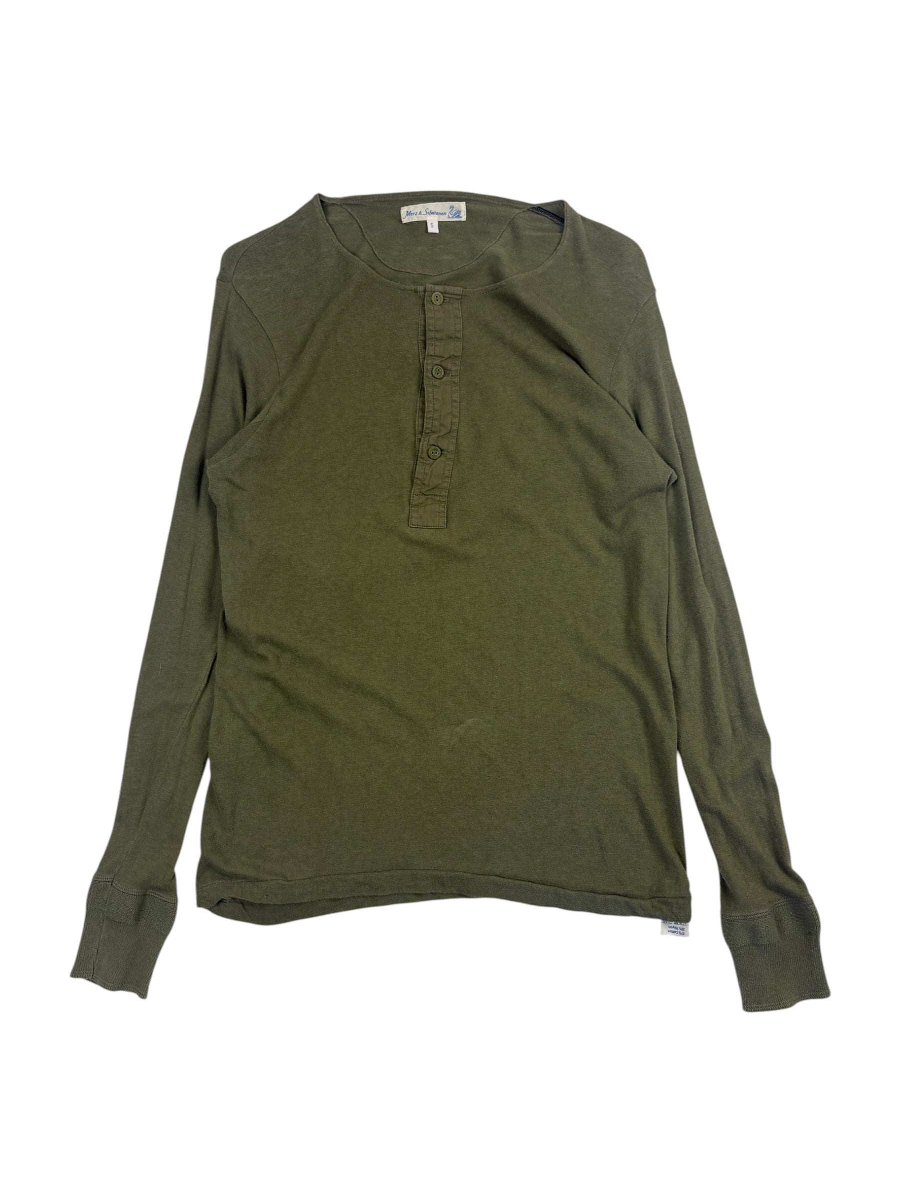 Merz B Schwanen 206 Army Green Henley Long Sleeve T-Shirt