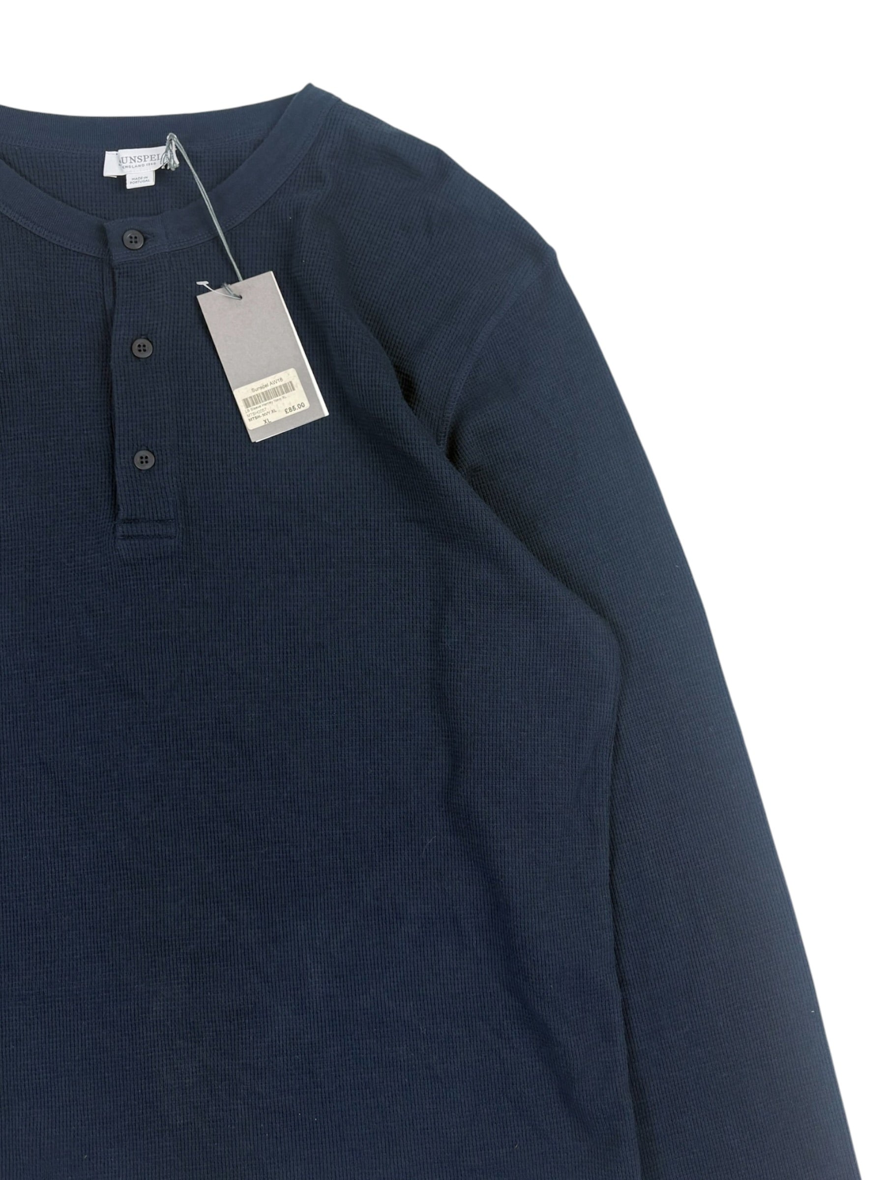 Sunspel Long Sleeve Waffle Henley Shirt