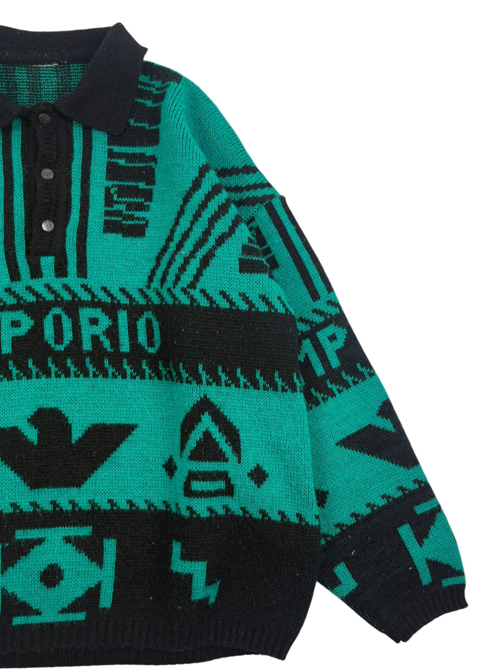 Emporio Armani 80s Jacquard Knit Polo Sweater