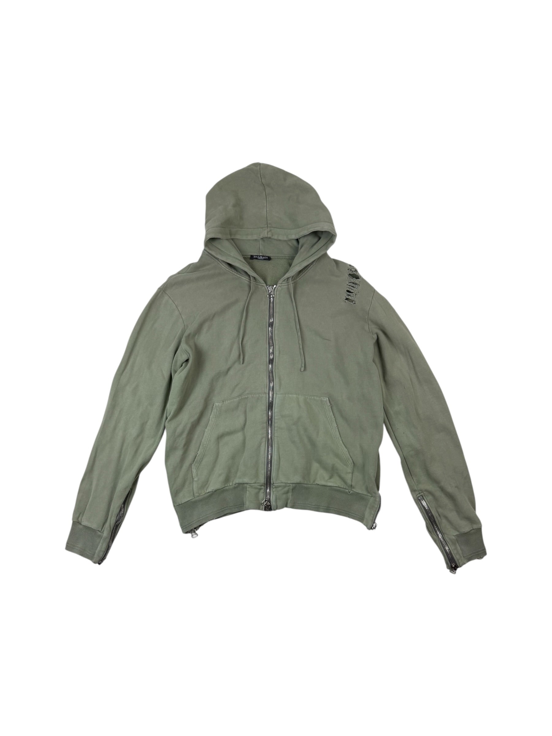 Balmain Distressed Side Zip Hoodie