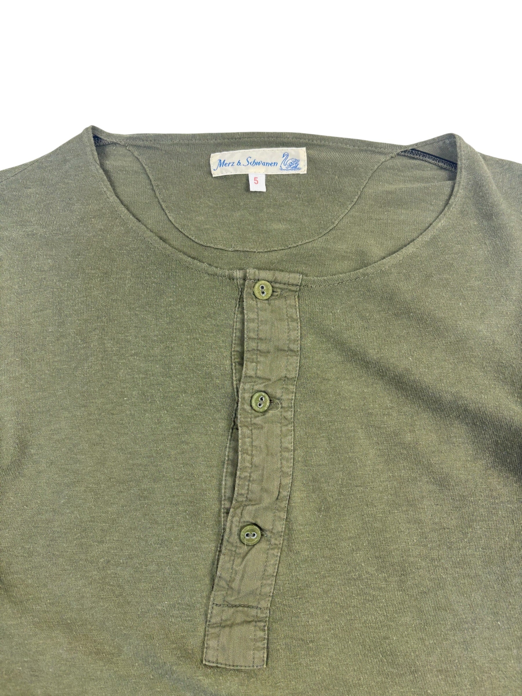 Merz B Schwanen 206 Army Green Henley Long Sleeve T-Shirt
