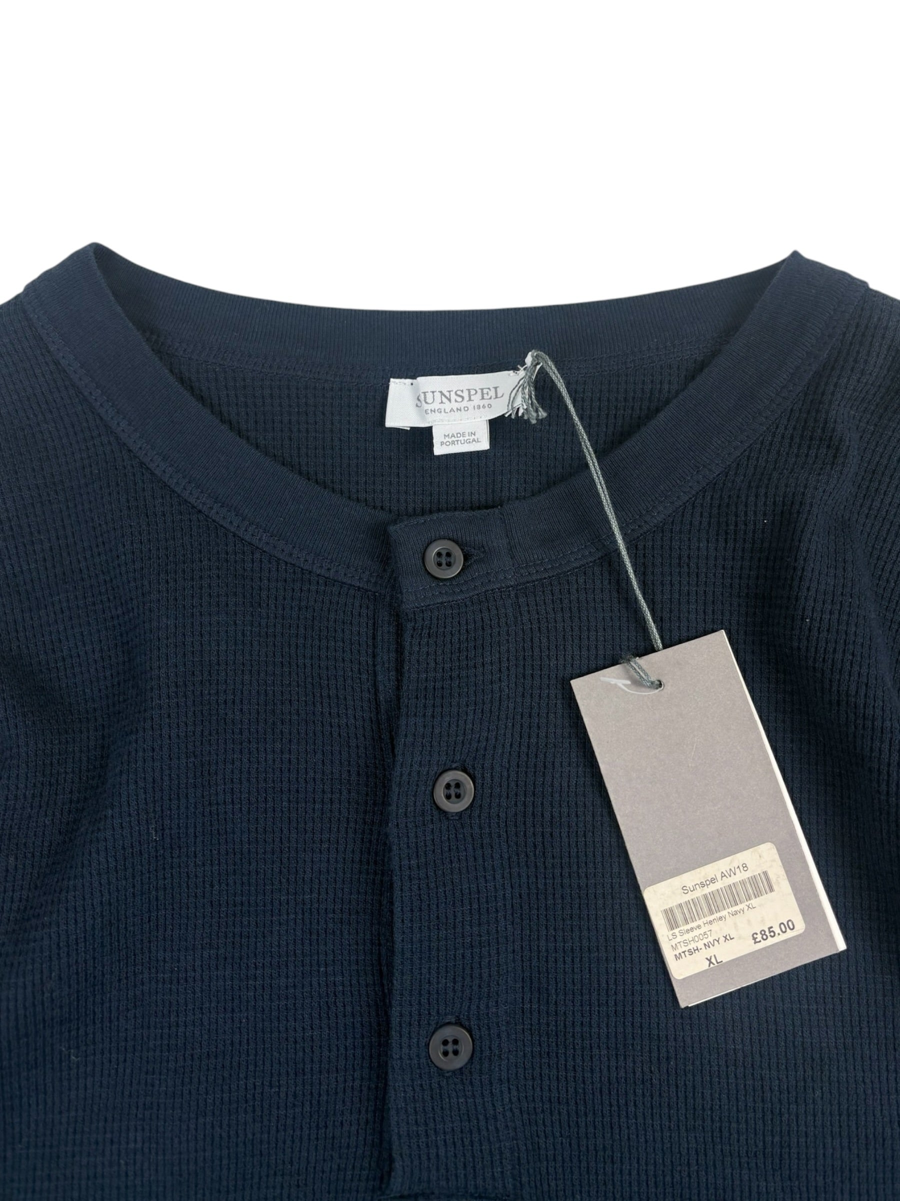 Sunspel Long Sleeve Waffle Henley Shirt