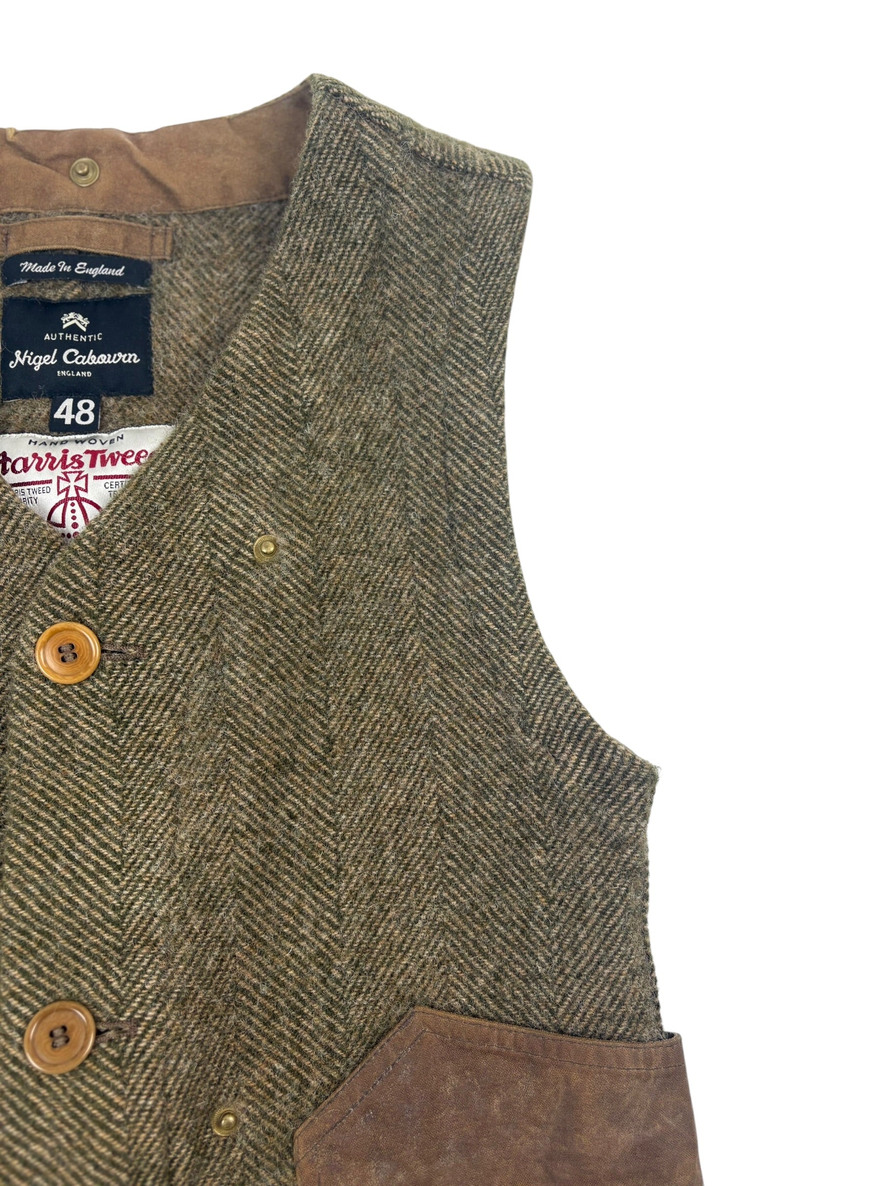Nigel Cabourn Authentic Oil Cloth Harris Tweed Waistcoat