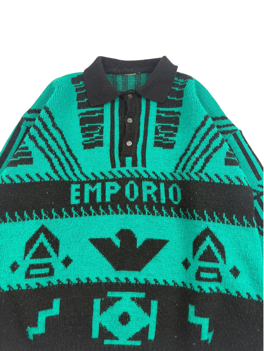 Emporio Armani 80s Jacquard Knit Polo Sweater