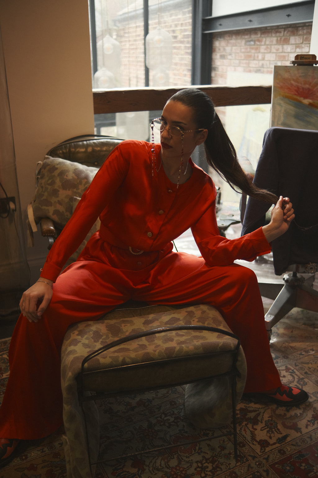 Chanel Boutique Spring / 1983 Silk Blouse, Trouser & Belt Set