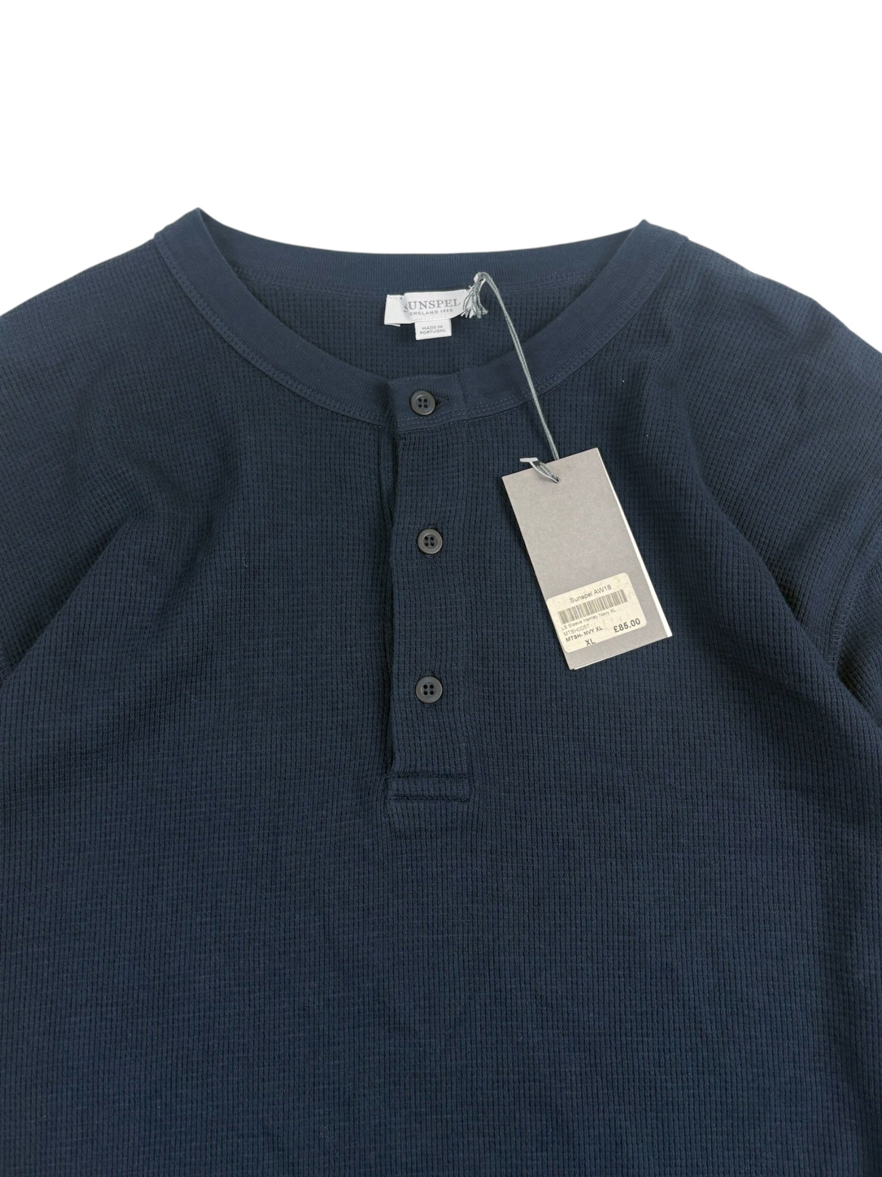 Sunspel Long Sleeve Waffle Henley Shirt