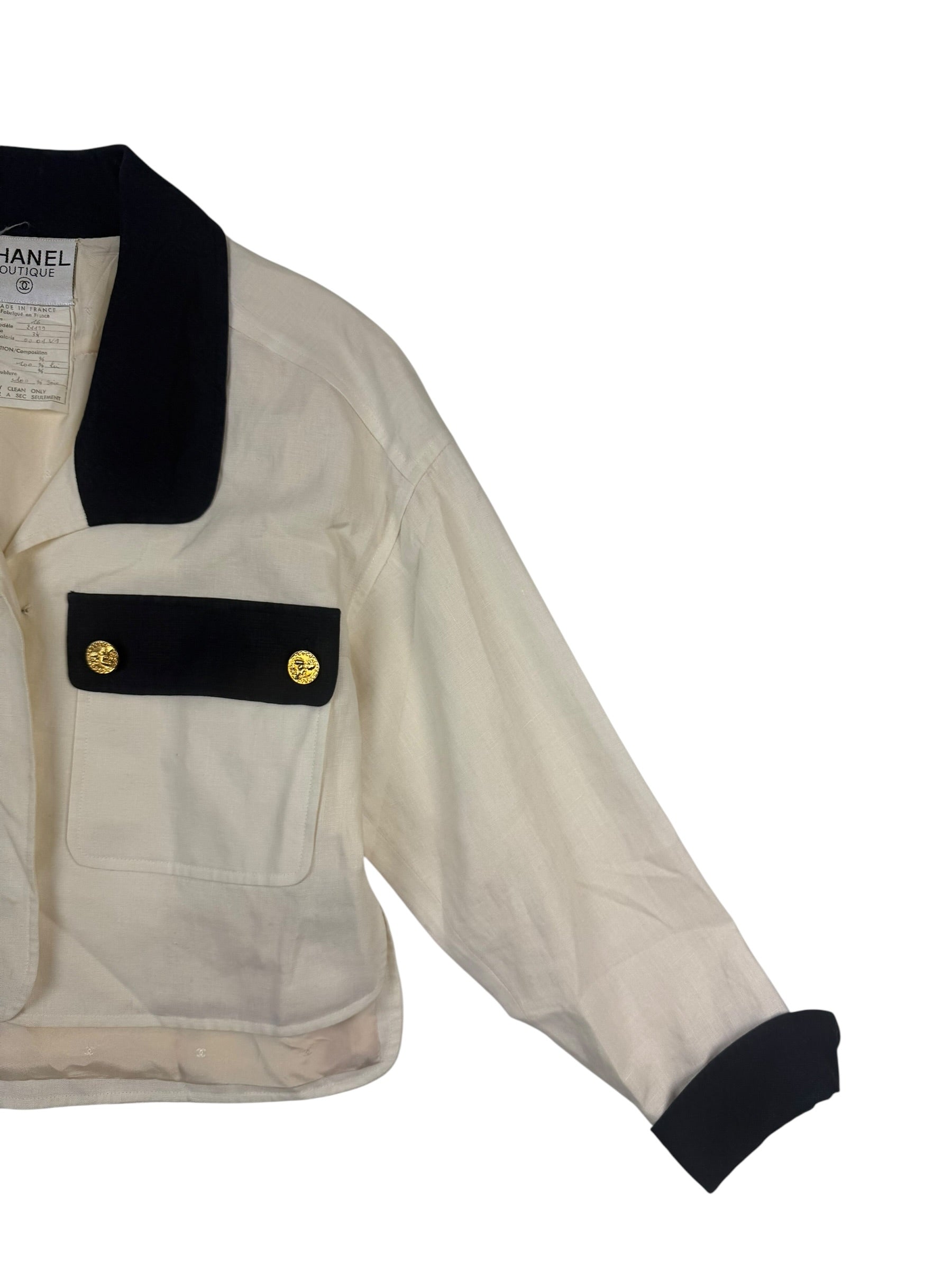 Chanel Boutique Spring 1992 Cropped Linen Jacket