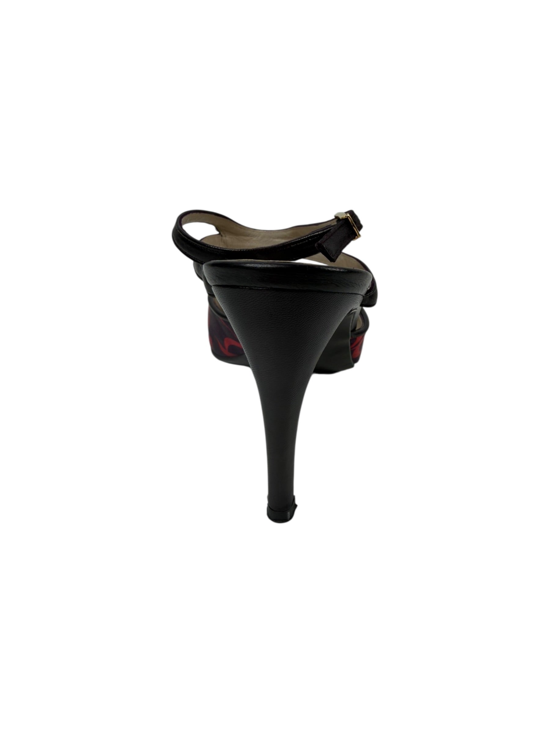 Chanel Autumn / 2000 CC Monogram Satin & Leather Slingback Heel