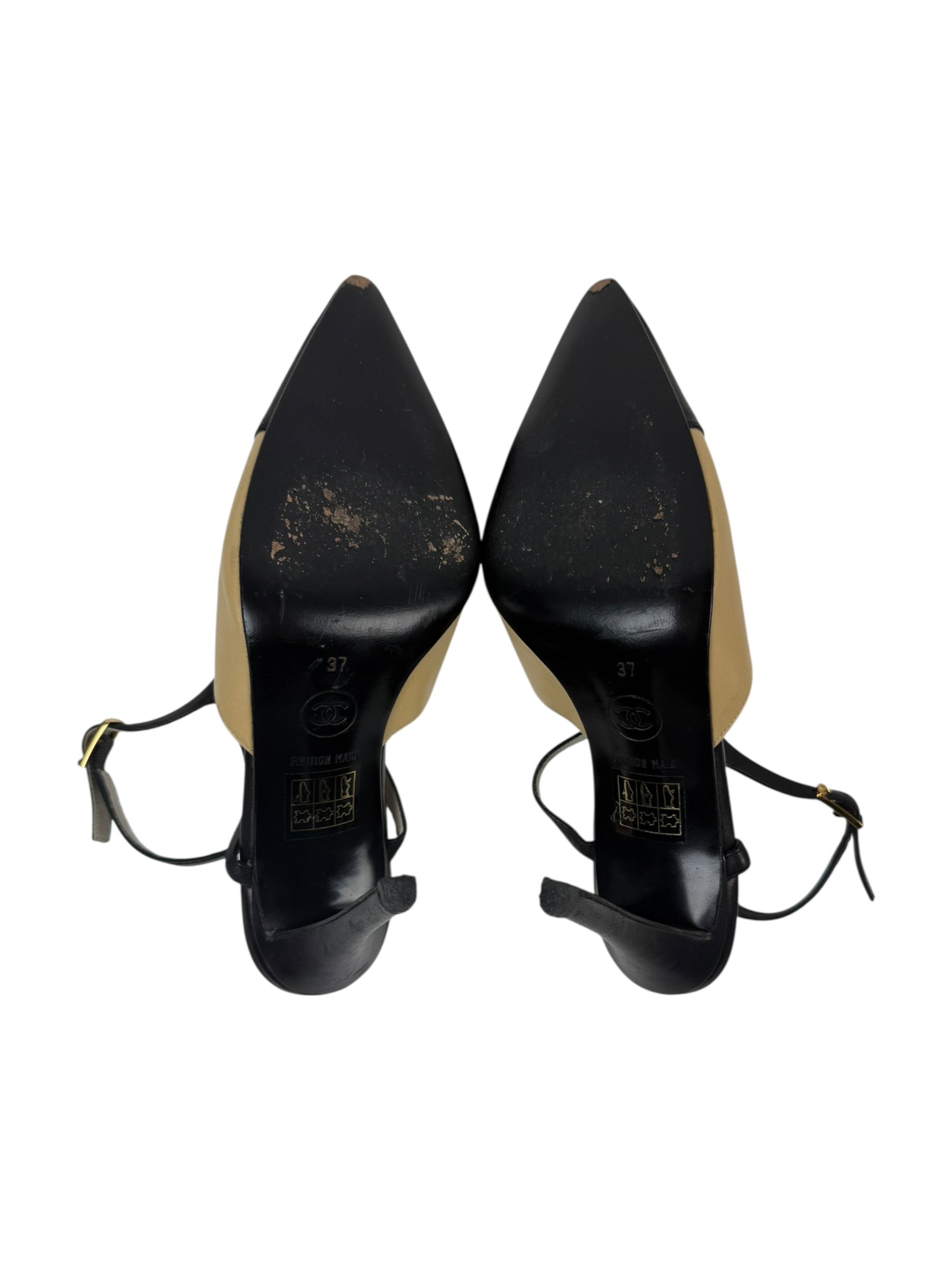 Chanel Autumn / 2000 Two Tone Leather Slingback Heel