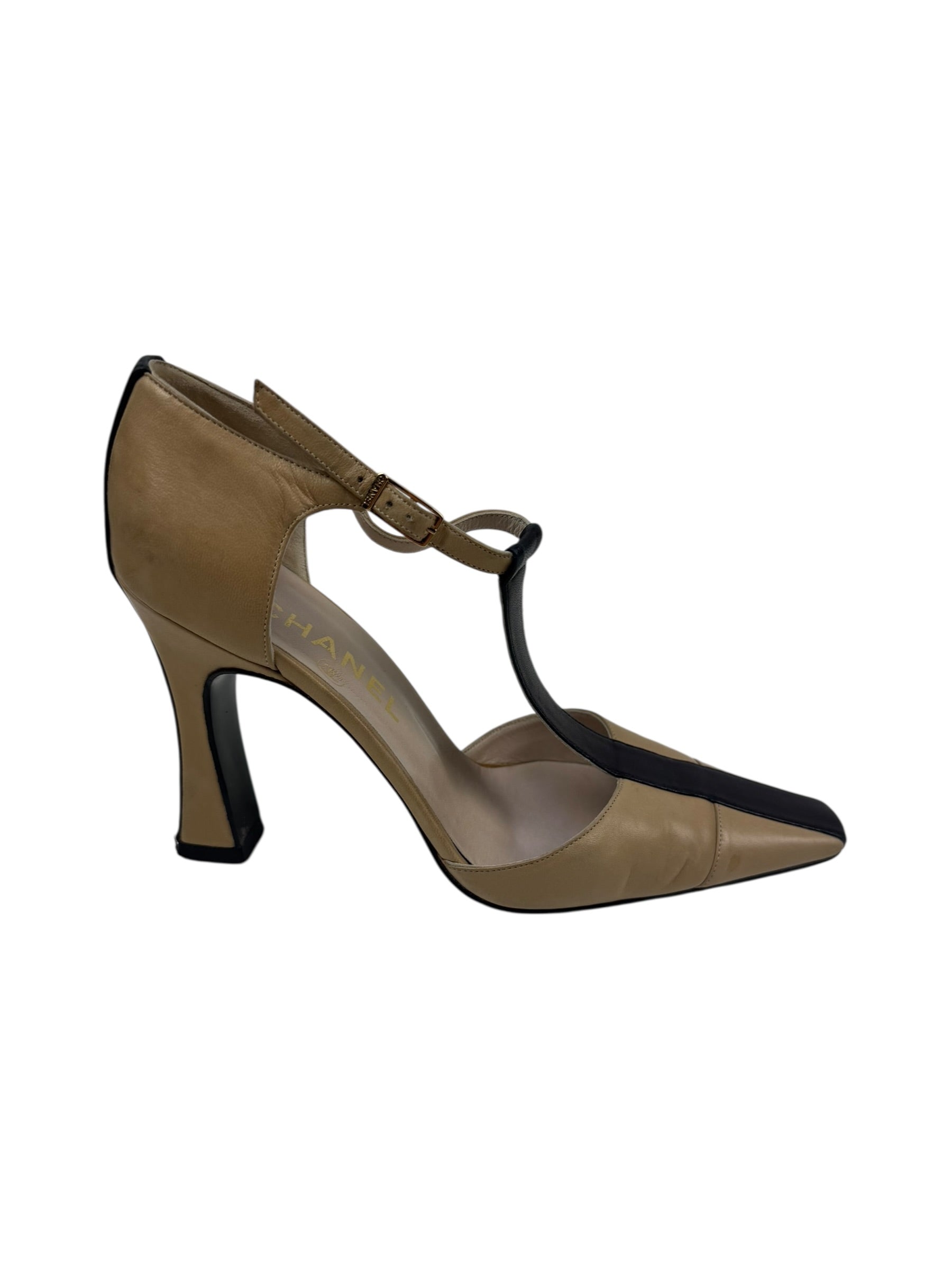 Chanel Autumn / 2000 Two Tone T-Strap Heels
