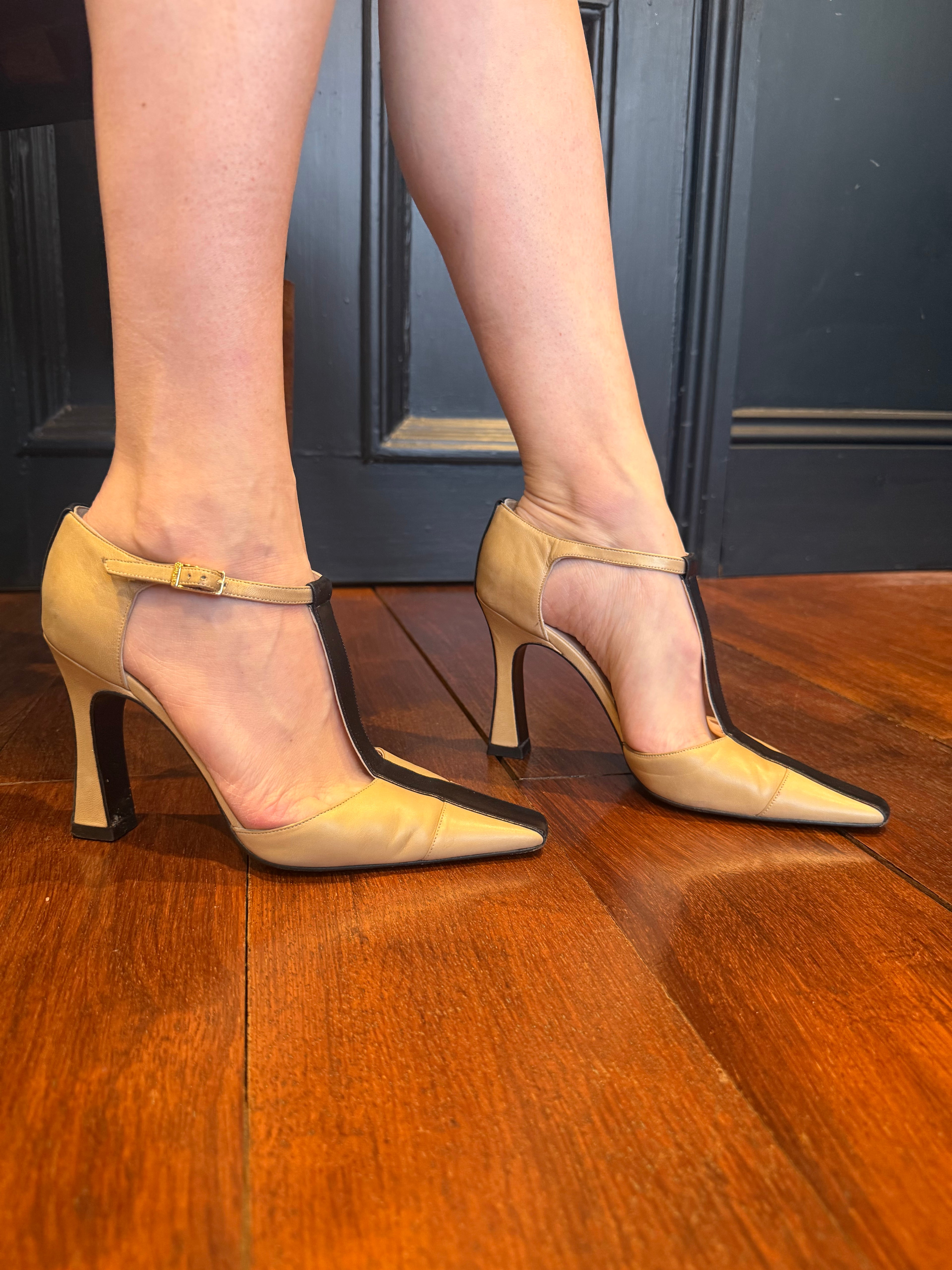 Chanel Autumn / 2000 Two Tone T-Strap Heels