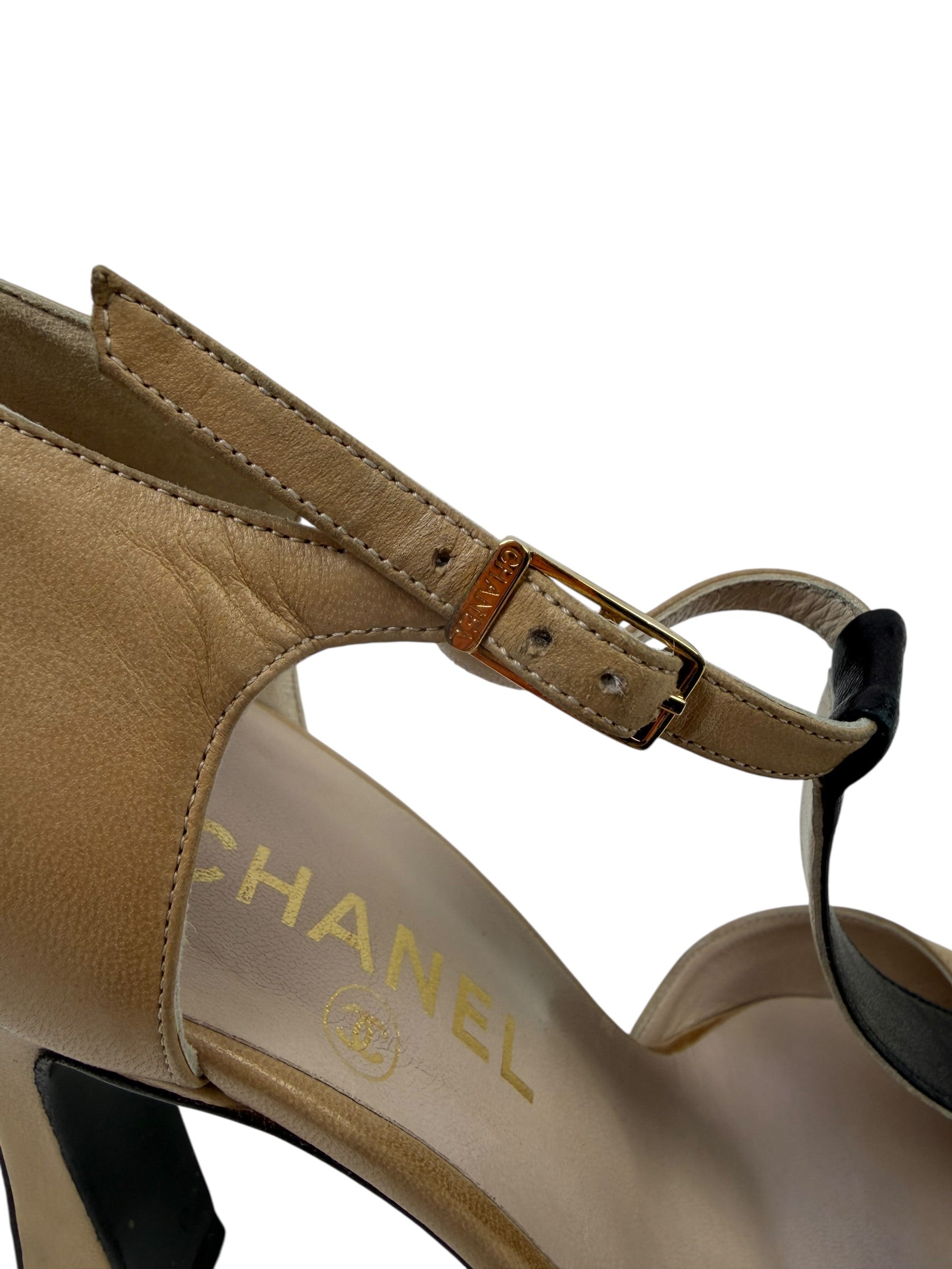 Chanel Autumn / 2000 Two Tone T-Strap Heels
