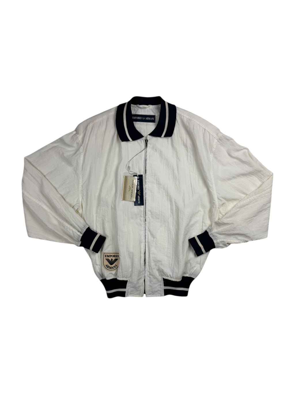 White jacket with black accents on a white background