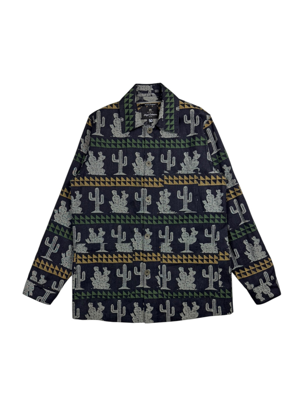 Patterned shirt with cactus design on a white background