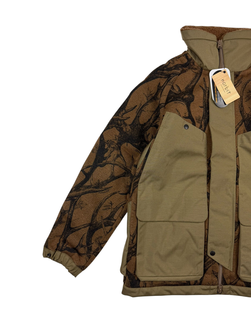 Norbit by Hiroshi Nozawa Horn Tree Wool Print Boa Jacket