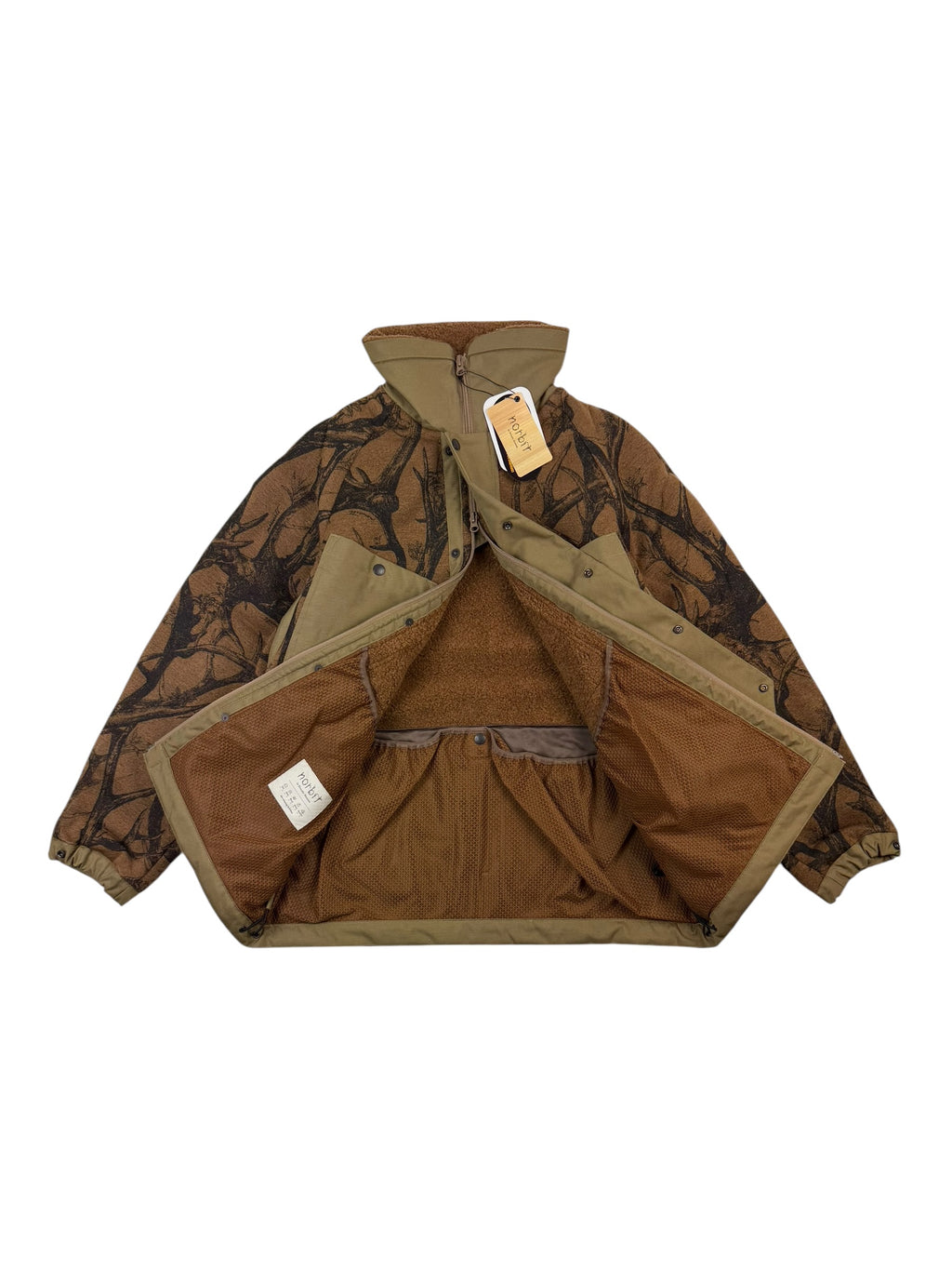 Norbit by Hiroshi Nozawa Horn Tree Wool Print Boa Jacket