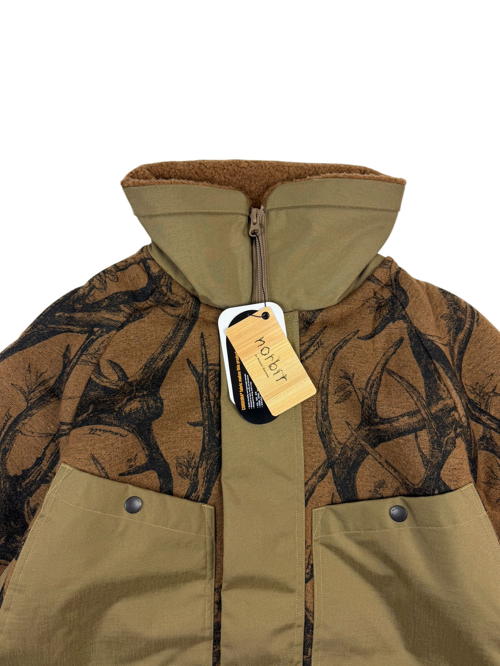 Norbit by Hiroshi Nozawa Horn Tree Wool Print Boa Jacket